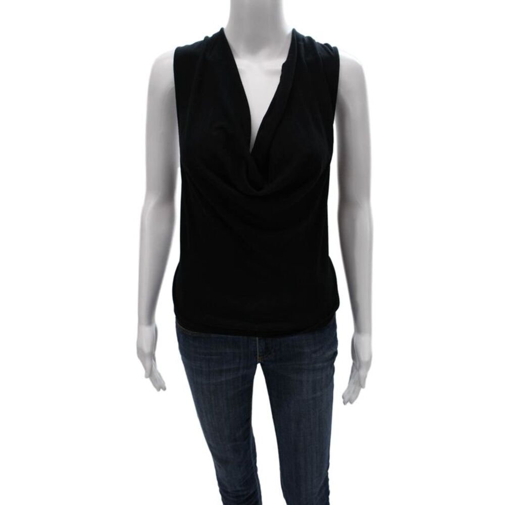 Free-est Women Basic Cowl Neck Sleeveless Viscose Tank Black Size XL